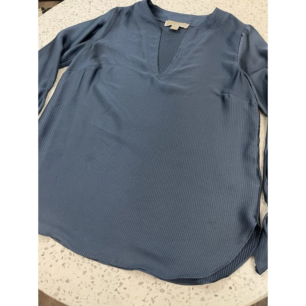 Michael Kors Women XS Blue Navy Solid Satin Tie Top Chambbary Officewear Bow - Picture 8 of 14